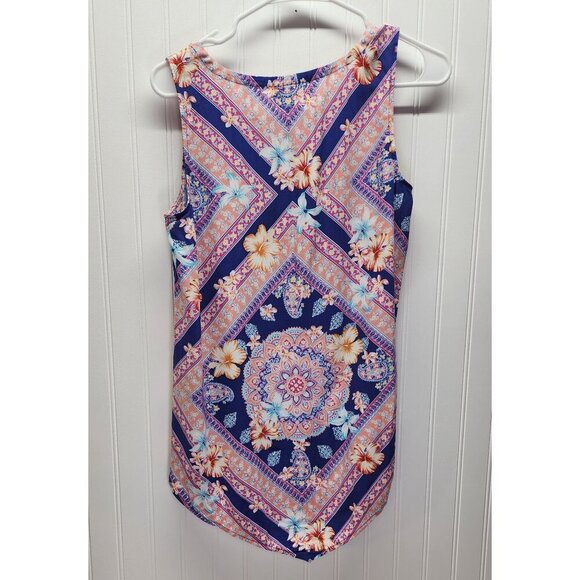 Hibiscus Floral Scarf Tank- XS J. Jill Lightweight Multicolor Peach & Navy - Picture 6 of 11